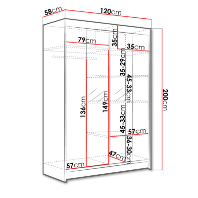 Šatní skříň 120 cm se zrcadlem a LED RGB osvětlením SAMANRE 2 - černá / dub artisan