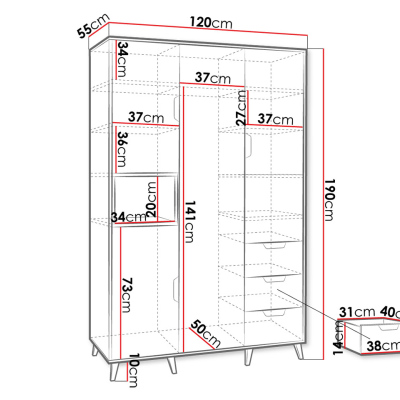 Šatní skříň 120 cm do studentského pokoje TAMANI 1 - dub lefkas / bílá / grafitová