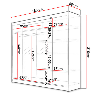 Šatní skříň 180 cm se zrcadlem a LED RGB osvětlením VILMA 2 - bílá / dub artisan