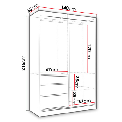 Šatní skříň se zrcadlem 140 cm DONG - bílá