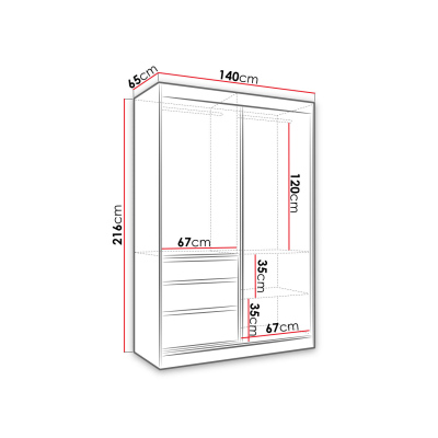 Šatní skříň se zrcadlem 140 cm DONG - bílá