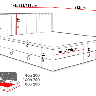 Kontinentální postel 160x200 AGER - šedá / dub zlatý + topper ZDARMA