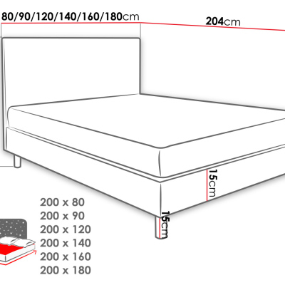 Čalouněná manželská postel 180x200 NECHLIN 3 - světlá šedá