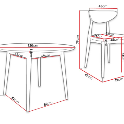 Jídelní stůl 120 cm se 4 židlemi OLMIO 1 - černý / přírodní dřevo / růžový