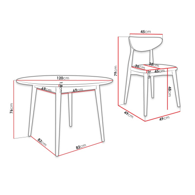 Jídelní stůl 120 cm se 4 židlemi OLMIO 1 - černý / přírodní dřevo / růžový