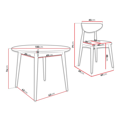 Kulatý jídelní stůl 100 cm se 4 židlemi OLMIO 1 - přírodní dřevo / zelený