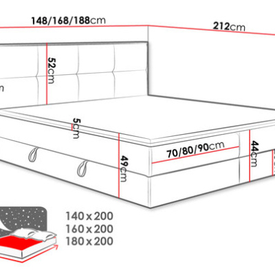 Kontinentální postel 160x200 JERSEY - dub craft / hnědá + topper ZDARMA