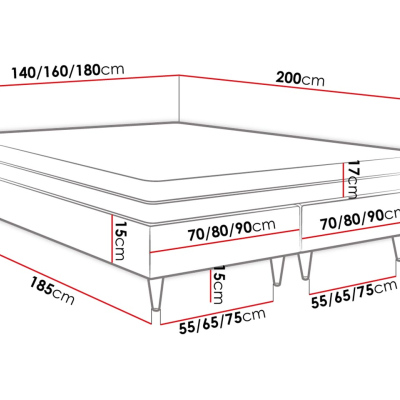 Manželská čalouněná postel s matrací 180x200 NECHLIN 5 - bílá ekokůže