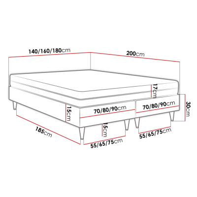 Manželská čalouněná postel s matrací 180x200 NECHLIN 5 - bílá ekokůže