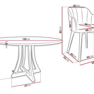 Kulatý jídelní stůl 120 cm se 4 židlemi TULZA 2 - lesklý černobílý / modrý