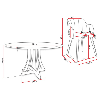 Kulatý jídelní stůl 120 cm se 4 židlemi TULZA 2 - lesklý černobílý / modrý