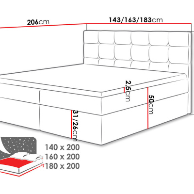 Kontinentální manželská postel 140x200 CAROLA - modrá + topper ZDARMA