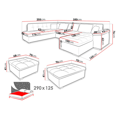 Sedací sestava do U s taburetem NELLI 2 - bílá ekokůže / šedá, pravý roh