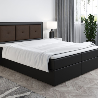 Boxspringová postel LILLIANA 4 - 180x200, černá eko kůže / hnědá