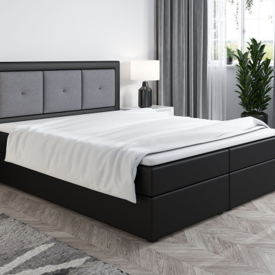 Boxspringová postel LILLIANA 4 - 160x200, černá eko kůže / šedá