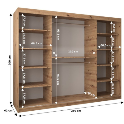 Šatní zrcadlová skříň ADELA - 250 cm, bílá / černá