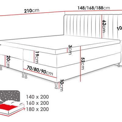 Boxspringová postel 140x200 CANDICE - modrá + topper ZDARMA