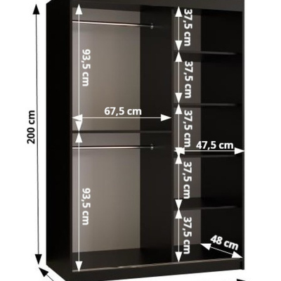 Skříň s posuvnými dveřmi PAOLA - šířka 120 cm, bílá / černá