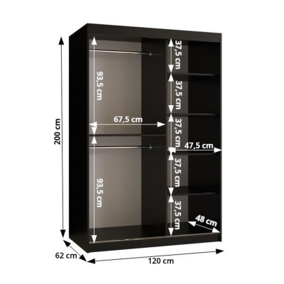 Skříň s posuvnými dveřmi PAOLA - šířka 120 cm, bílá / černá