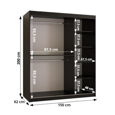 Skříň s posuvnými dveřmi a zrcadlem PAOLA - šířka 150 cm, bílá / černá