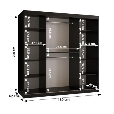 Šatní skříň s posuvnými dveřmi MAYA 1 - šířka 180 cm, bílá / černá