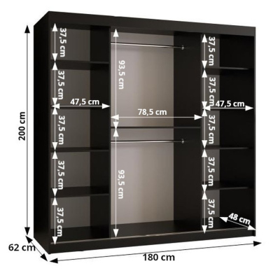 Dvoudveřová skříň ROZA 1 - šířka 180 cm, černá