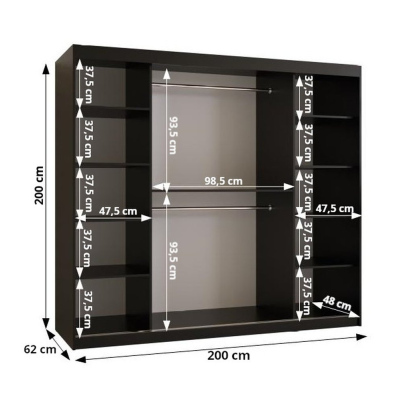 Dvoudveřová skříň ROZA 3 - šířka 200 cm, černá