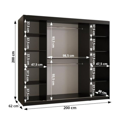 Dvoudveřová skříň ROZA 3 - šířka 200 cm, bílá / černá