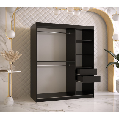 Designová šatní skříň se zlatým zrcadlem MADLA 2 - šířka 150 cm, černá