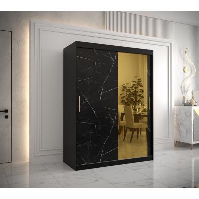 Designová šatní skříň se zlatým zrcadlem MADLA 2 - šířka 150 cm, černá