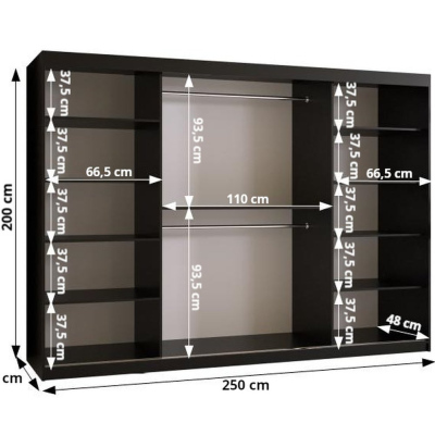 Prostorná šatní skříň s posuvnými dveřmi MARIEM 3 - šířka 250 cm, černá