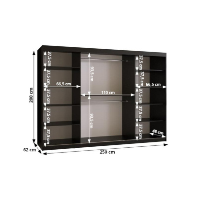 Šatní skříň NEONILA 2 - šířka 250 cm, černá