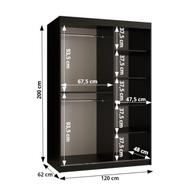 Praktická šatní skříň RADOLA 1 - šířka 120 cm, černá