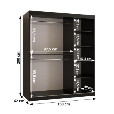 Praktická šatní skříň RADOLA 1 - šířka 150 cm, černá