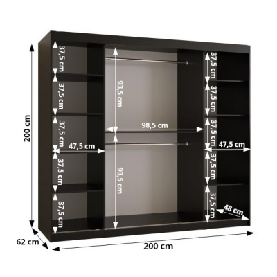 Praktická šatní skříň RADOLA 1 - šířka 200 cm, bílá / černá