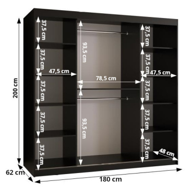 Prostorná šatní skříň MAILIN 1 - šířka 180 cm, bílá / černá