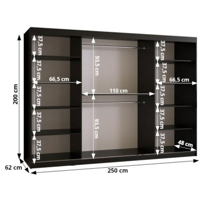 Šatní skříň SAGA 2 - šířka 250 cm, černá