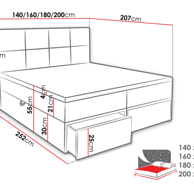 Manželská boxspringová postel 200x200 LUGAU - tmavá šedá + topper ZDARMA