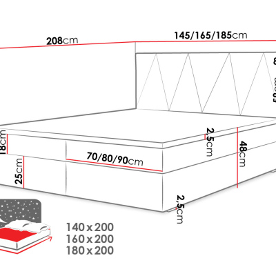 Americká manželská postel 140x200 BALJA 3 - černá + topper ZDARMA