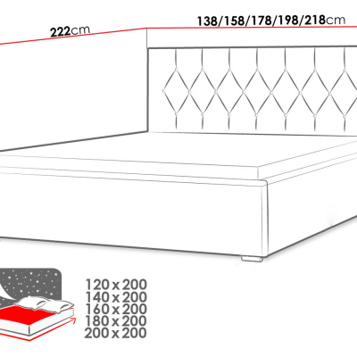 Čalouněná dvojlůžková postel 200x200 SENCE 3 - černá