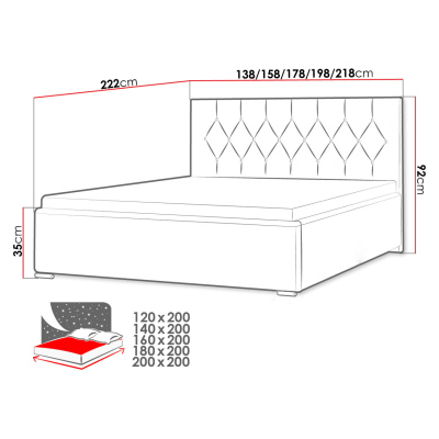 Čalouněná dvojlůžková postel 140x200 SENCE 3 - béžovohnědá