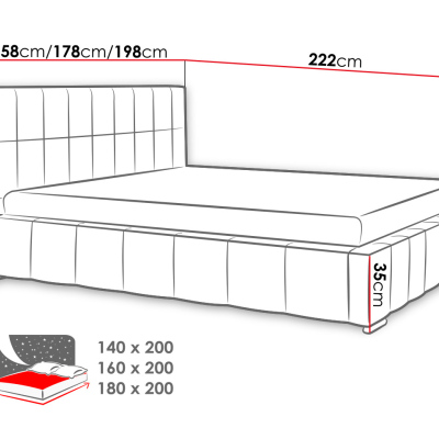Čalouněná manželská postel 140x200 ZANDRA - šedá