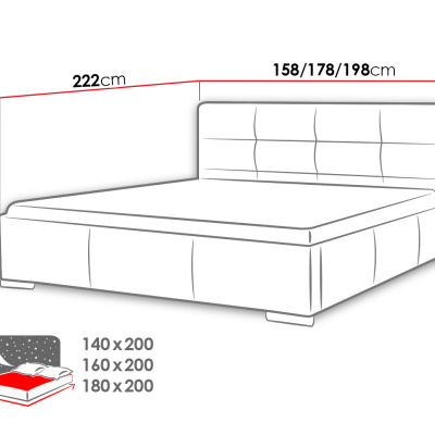 Čalouněná manželská postel 180x200 YADRA - šedá ekokůže