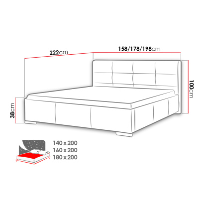 Čalouněná manželská postel 180x200 YADRA - šedá ekokůže