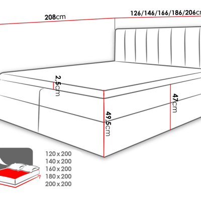 Kontinentální manželská postel 180x200 VICTORO - bílá ekokůže / černá + topper ZDARMA