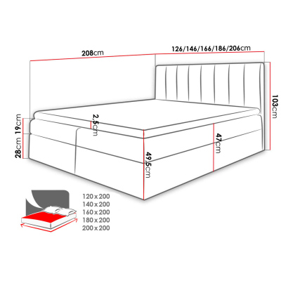 Kontinentální manželská postel 180x200 VICTORO - bílá ekokůže / černá + topper ZDARMA