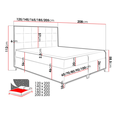 Hotelová dvoulůžková postel 180x200 SAUL - hnědá + topper ZDARMA