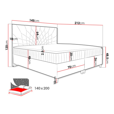 Hotelová manželská postel 180x200 RUSK - červená + topper ZDARMA