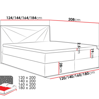 Hotelová manželská postel 180x200 TOMASA 5 - tmavá šedá + topper ZDARMA