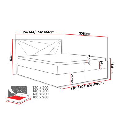 Hotelová manželská postel 180x200 TOMASA 5 - tmavá šedá + topper ZDARMA